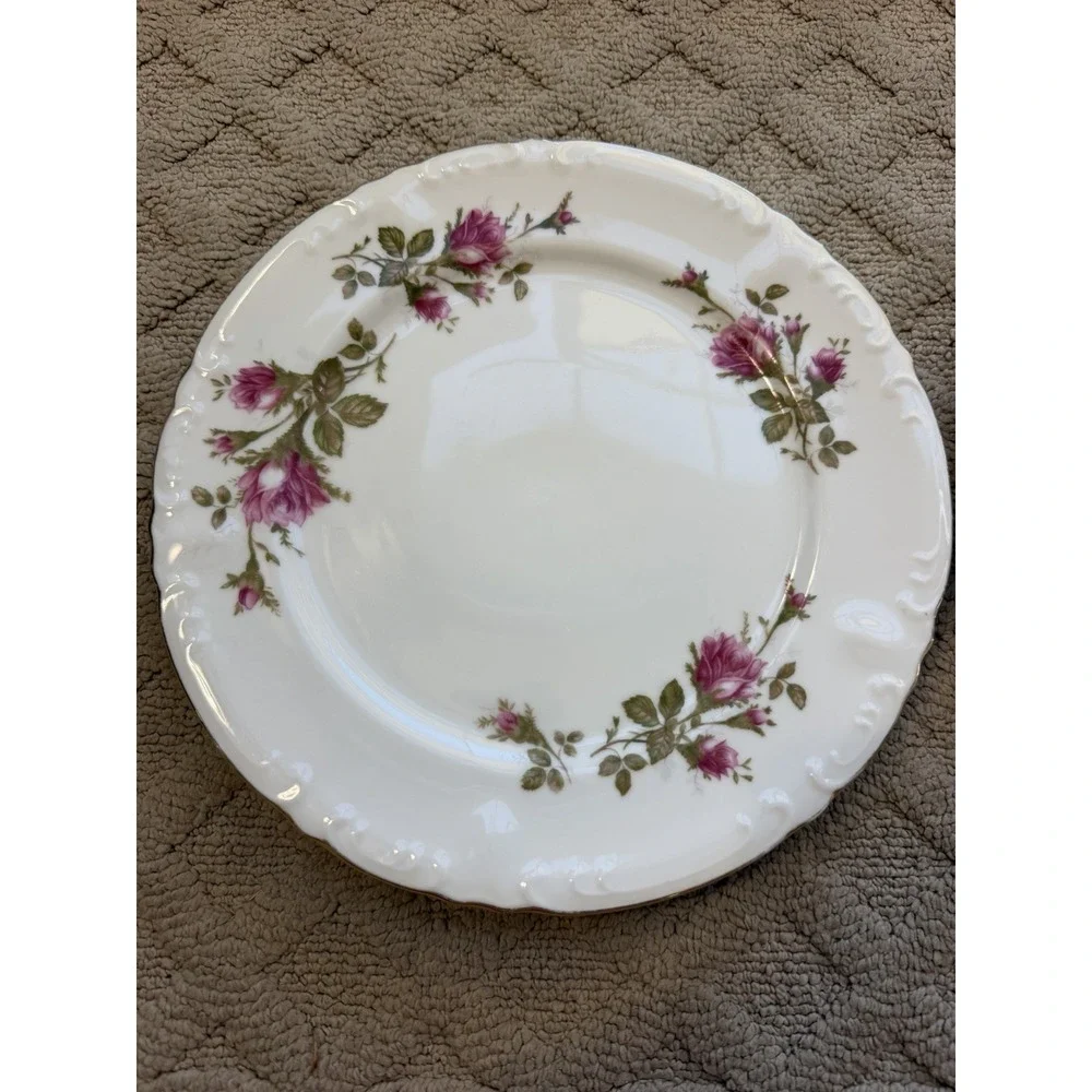 Royal Rose Fine China Japan Gold Trim Mossy Rose Dinner Plates